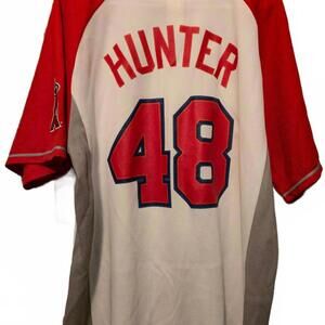 TORRI  HUNTER ANAHEIM ANGELS BASEBALL HOME WHITE RED JERSEY #48 SIZE LARGE MLB